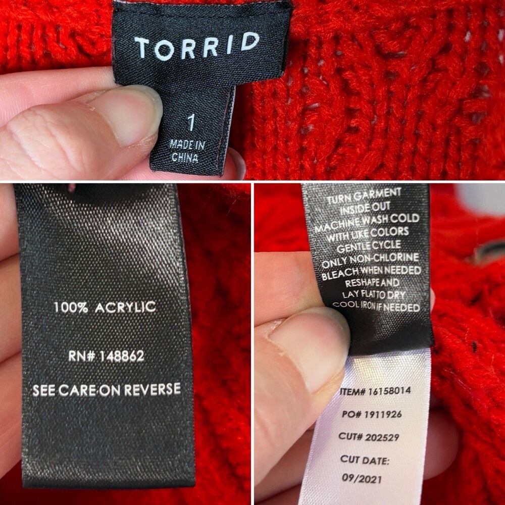 Torrid Sweater Boyfriend Cardigan Cable Knit Jester Red Long Pockets Women 1X - Picture 7 of 7